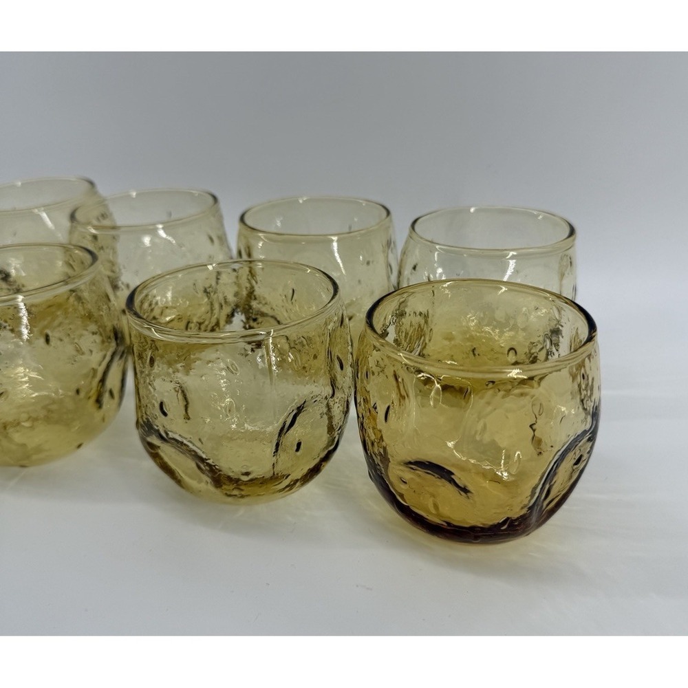 VNTG MCM Amber Bubble Glass Tumblers Set Of 11 Hand Blown Seed Glass Drinkware - Picture 6 of 10